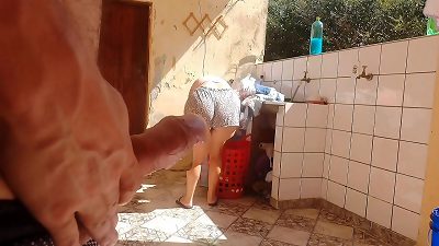 I caught my stepdaughter washing clothes in shorts, I got insatiable and liked her supah super hot vagina