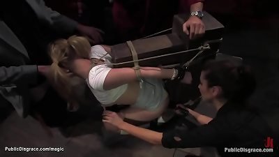 bound teenager public poked by older fellows
