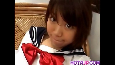 Ai Kazumi in school uniform gargles penis and gets banana in cooter - More at javhd.net